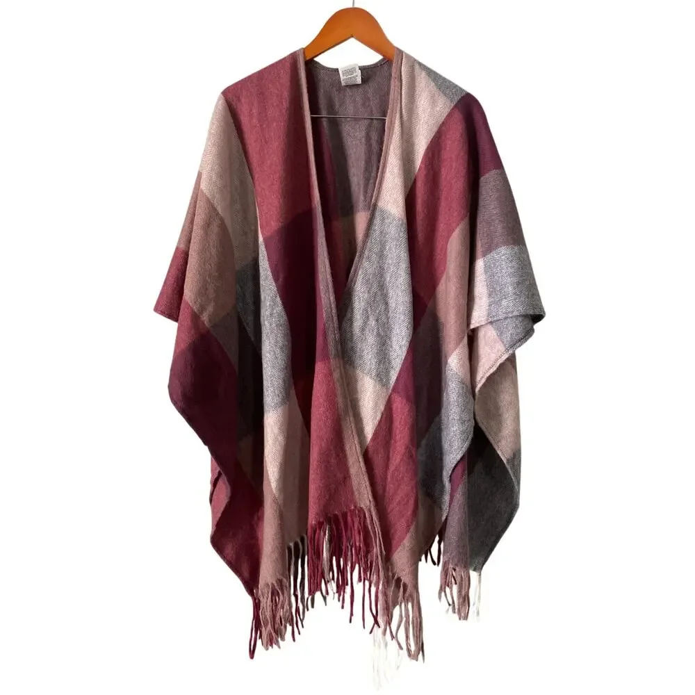 Woolrich Women's Daphine Plaid Cozy Blanket Wrap One Size Pink Gray Shawl Scarf